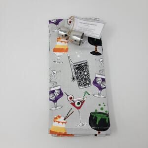 Cupcakes & Cashmere Kitchen Towels Spooky Cocktail Print Set of 3 with Jigger